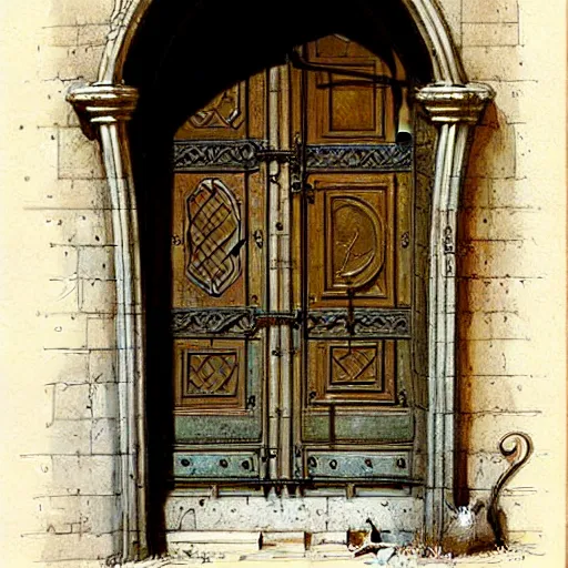 Image similar to ( ( ( ( ( complex medieval ornate door. muted colors. ) ) ) ) ) by jean - baptiste monge!!!!!!!!!!!!!!!!!!!!!!!!!!! high resolution