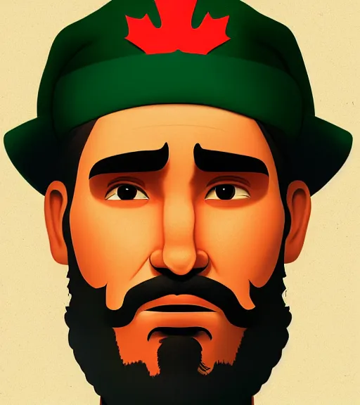 Image similar to face icon stylized justin trudeau as fidel castro, loftis, cory behance hd by jesper ejsing, by rhads, makoto shinkai and lois van baarle, ilya kuvshinov, rossdraws global illumination