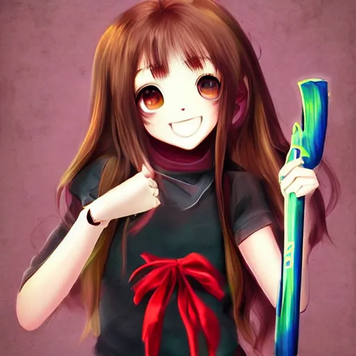 Image similar to portrait of a cute beautiful girl holding a balisong, anime digital art,