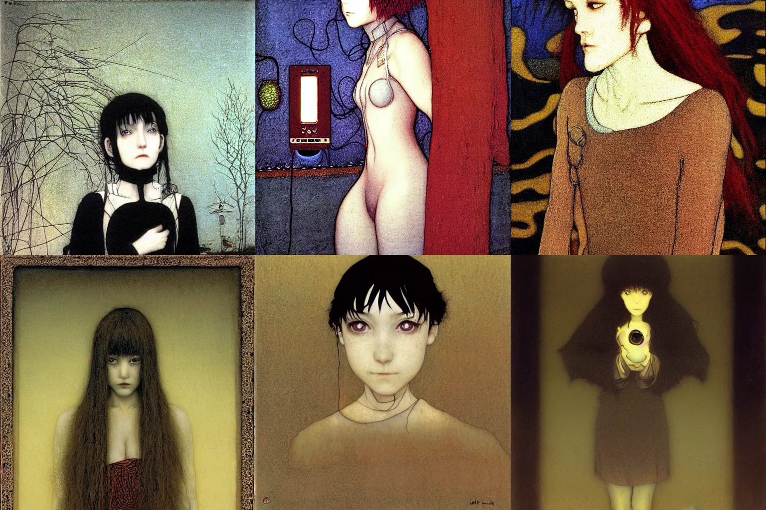 Prompt: serial experiments LAIN by John Bauer, CRT screen, digital cyberscape, oil painting on canvas