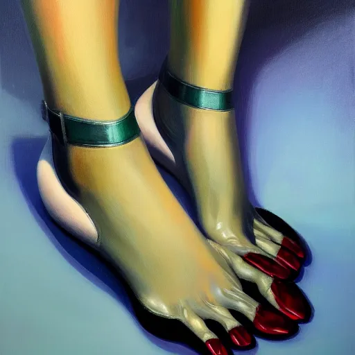 Prompt: a killian eng art deco style beautiful woman feet, close look, oil on canvas, smooth, sharp focus, vibrant volumetric dark natural light, dark enlightenment, alchemy, citrinitas, detailed, 4 k.