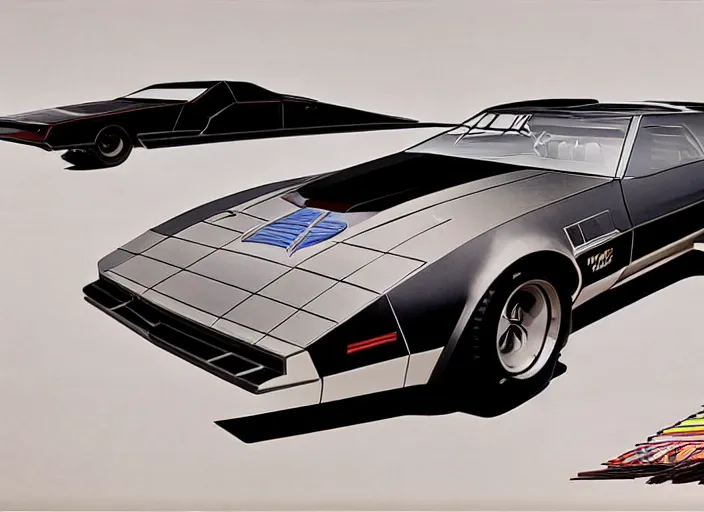 Image similar to syd mead concept art. kitt 1 9 8 2 pontiac trans am. style star wars, retro, retro futurist. concept art by syd mead