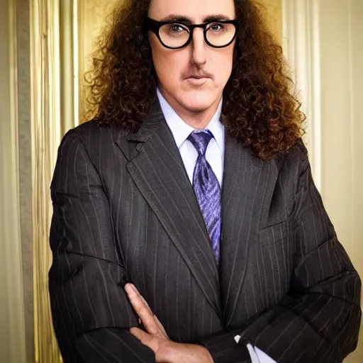 Image similar to weird al as the president of the united states, photograph