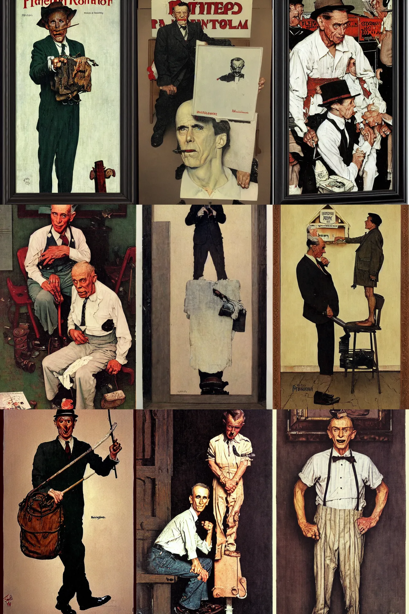 Prompt: creepy man from painted by norman rockwell