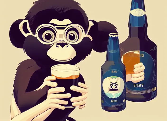 Image similar to cute monkey drinking beer. clean cel shaded vector art. behance hd by lois van baarle, artgerm, helen huang, by makoto shinkai and ilya kuvshinov, rossdraws, illustration, art by ilya kuvshinov