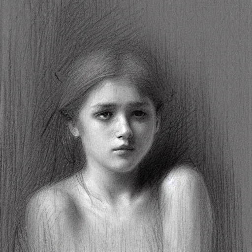 Prompt: a lonely girl by ilya repin. pencil sketch.