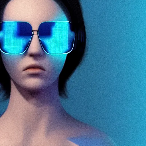 Prompt: 4k. HDR. Award-winning. Raytracing. Global illumination. Ambient occlusion. Blue color scheme. portrait. Octane render of a cool abstract geometric transparent head forum avatar character wearing stylish sunglasses. Futuristic. badass. interesting. intriguing. stylish.