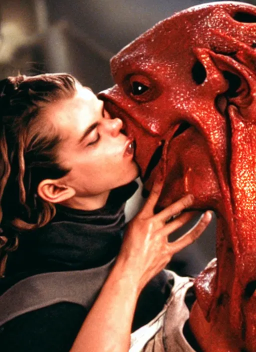 Prompt: Jar-Jar Binks passionately kissing Anakin Skywalker