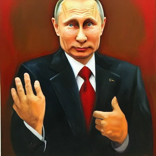 Prompt: oil painting of vladimir putin holding the world