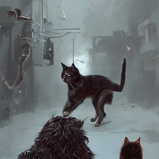 Image similar to a war between dogs and cats, digital art by greg rutkowski and artgerma