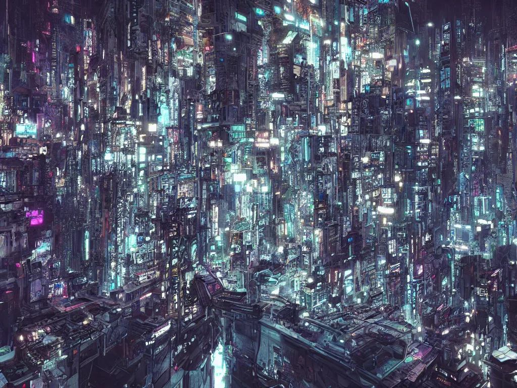 Prompt: Cyberpunk fractal city