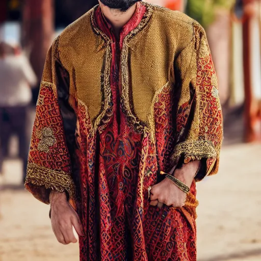 Prompt: realistic photo of a man wearing moroccan clothes, close photo, profile, hd, hdr, 8 k, realism