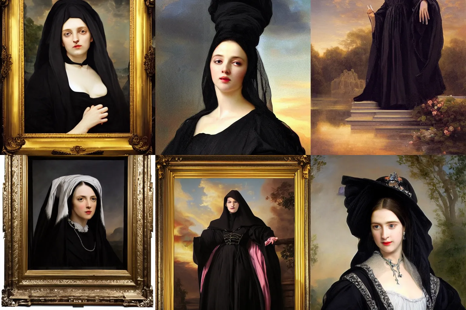 Prompt: a beautiful immaculate majestic h-res painting of an evil witch wearing black robes by Franz Xaver Winterhalter high detail, award winning hyperrealistic, photorealistic, octante render, elegant, cinematic, high textures, hyper sharp, 8k, insanely detailed and intricate, graphic design, cinematic atmosphere, hypermaximalist, hyper realistic, super detailed, 4k HDR hyper realistic high quality