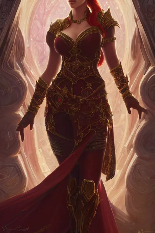 Image similar to Scarlett johansson as a blood elf, world of warcraft, wow , intricate, elegant, highly detailed, digital painting, artstation, concept art, smooth, sharp focus, illustration, art by artgerm and greg rutkowski and alphonse mucha