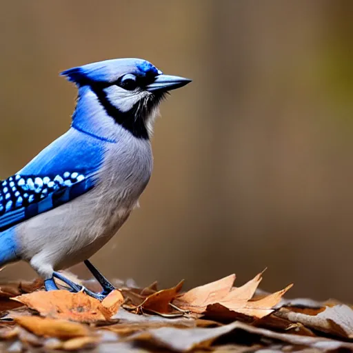 Image similar to blue jay in autumnal forest by river