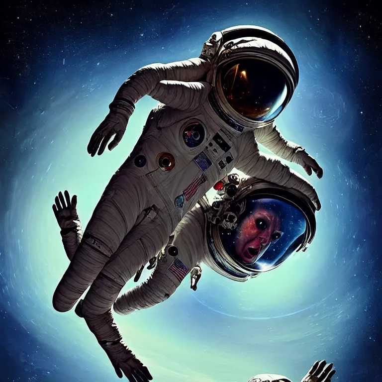 Prompt: epic professional digital art of terrified astronaut in spacesuit plummeting out of space, painted,, horror, leesha hannigan, wayne haag, reyna rochin, ignacio fernandez rios, mark ryden, iris van herpen, best on artstation, best on cgsociety, epic, stunning, gorgeous, much wow, cinematic, masterpiece