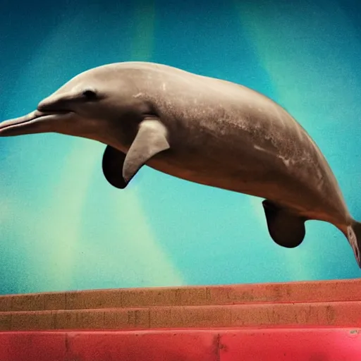 Prompt: dolphine skateboarding on a rainbow