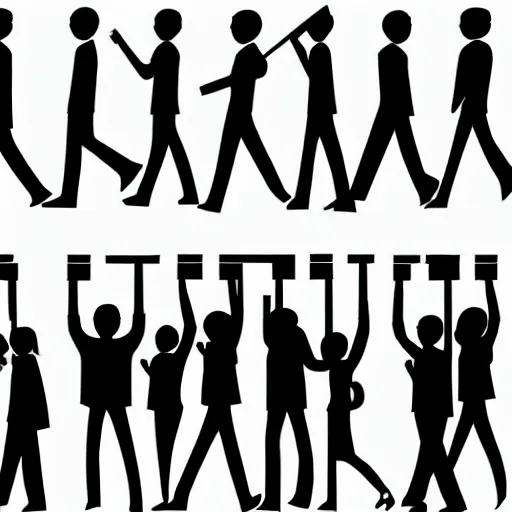 Image similar to a group of people carrying an empty sign, minimalist, vector art