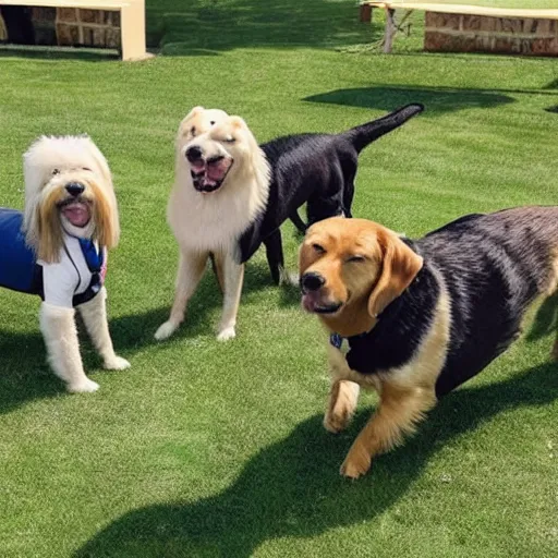 Prompt: dogs at business meeting looking at earnings charts