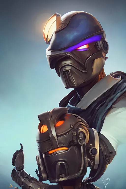 Image similar to epic mask helmet robot ninja portrait stylized as fornite style game design fanart by concept artist gervasio canda, behance hd by jesper ejsing, by rhads, makoto shinkai and lois van baarle, ilya kuvshinov, rossdraws global illumination radiating a glowing aura global illumination ray tracing hdr render in unreal engine 5