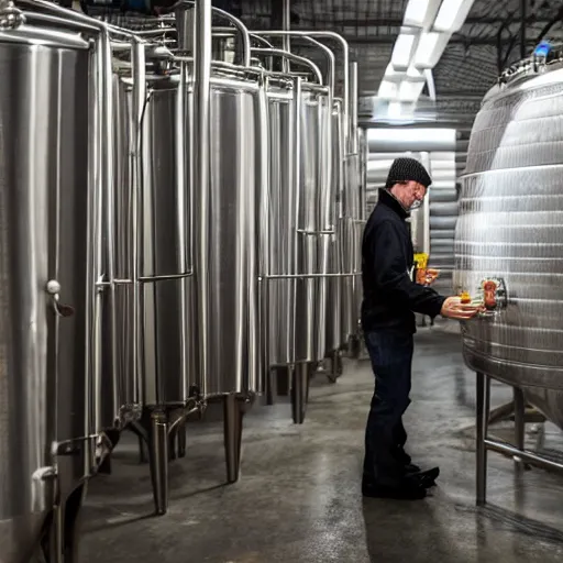 Image similar to man in a beer factory, 8 k hd photo,