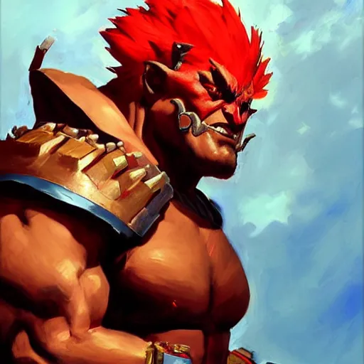 Prompt: greg manchess portrait painting of partially armored akuma from street fighter as overwatch character, medium shot, asymmetrical, profile picture, organic painting, sunny day, matte painting, bold shapes, hard edges, street art, trending on artstation, by huang guangjian and gil elvgren and gerald brom