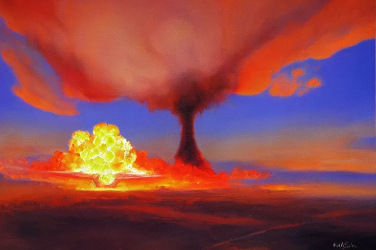 Image similar to masterpiece painting of a nuclear bomb, dramatic lighting, by marc davis