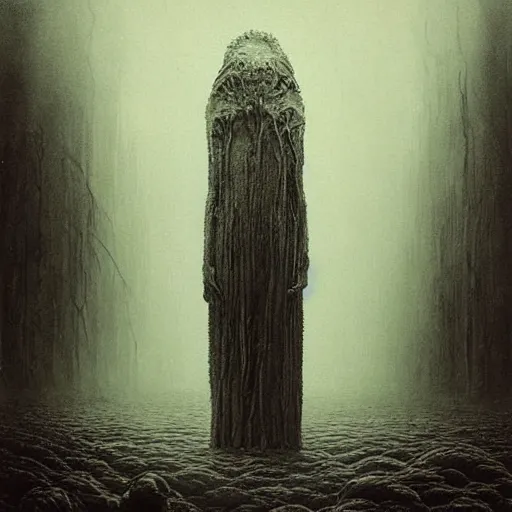 Prompt: an epic horrifying fantastic hyperdetailed matte painting of a creature from old horror movies photo taken with nikon d 7 5 0, by moebius by zdzisław beksinski, by jakub rozalski, by nekro, cosmic horror artwork