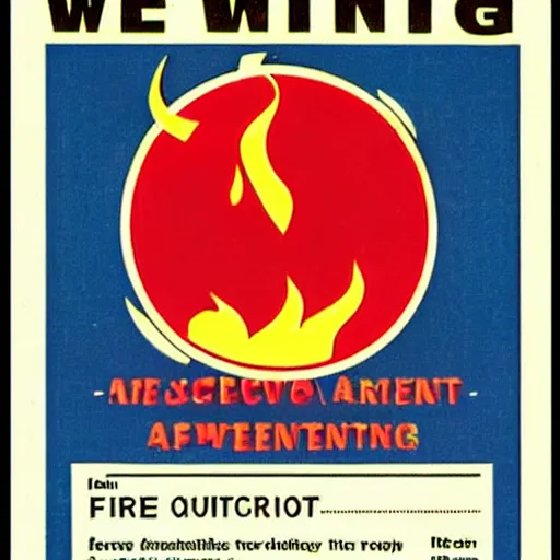 Image similar to vintage 1 9 6 0 s fire warning label