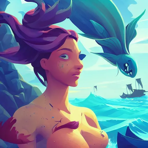 Image similar to painting mermaid treasure on sea of thieves game avatar hero smooth face median photoshop filter cutout vector, behance hd by jesper ejsing, by rhads, makoto shinkai and lois van baarle, ilya kuvshinov, rossdraws global illumination