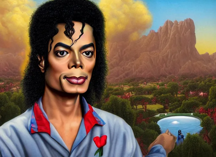 Image similar to black michael jackson with pretzel hair, lowbrow, matte painting, 3 - d highly detailed, in the style of mark ryden,