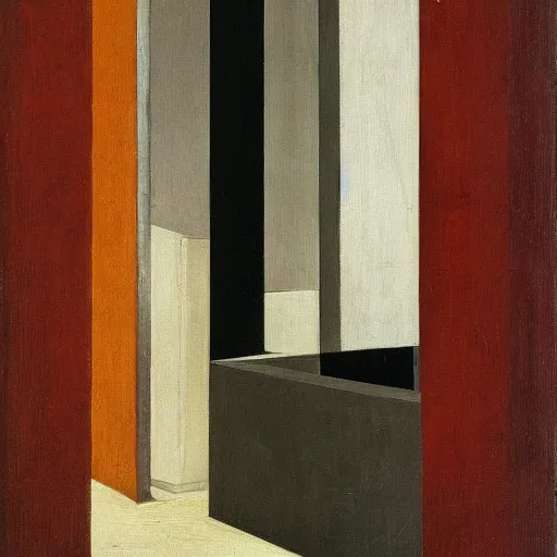 Image similar to a painting by giorgio de chirico and tadao ando of an abstract sculpture by the caretaker