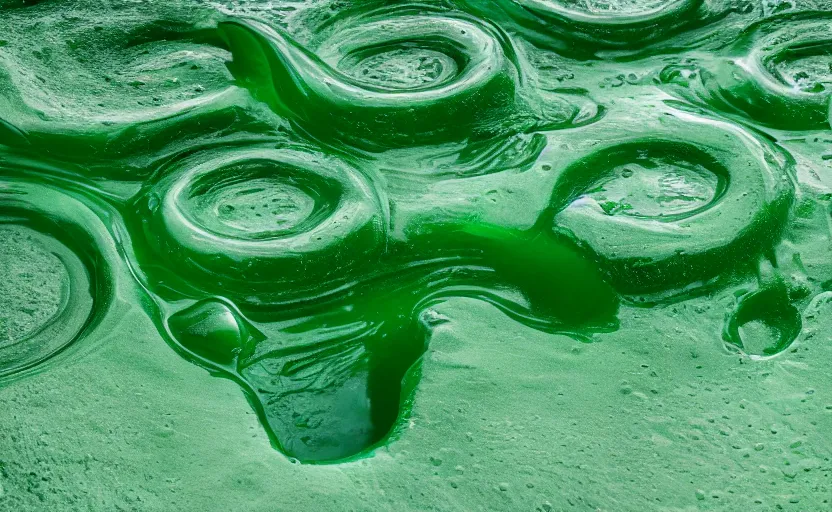 Prompt: beautiful green liquid, green oozing pool pit, cinematic lighting, various refining methods, micro macro autofocus, ultra definition, award winning photo