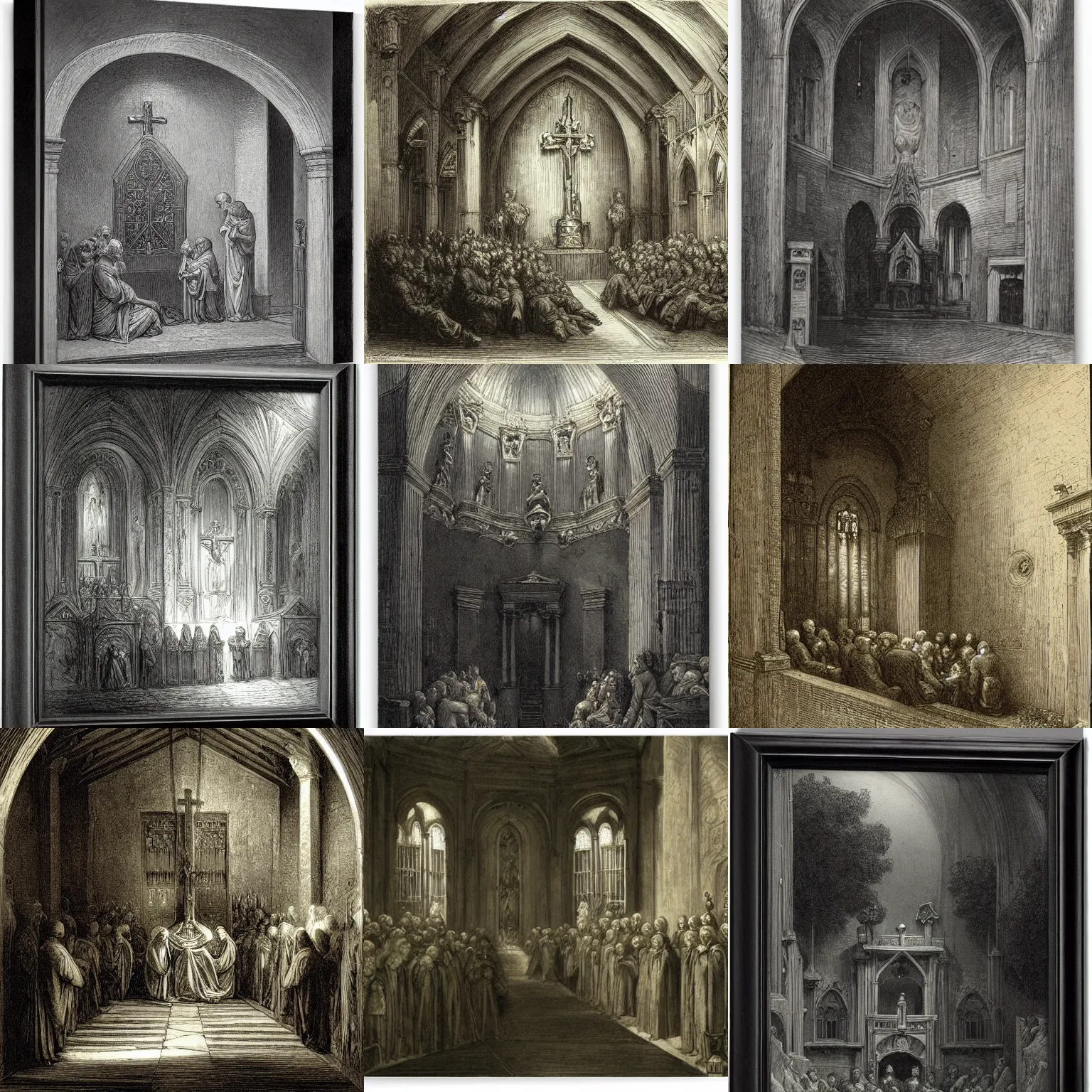 Prompt: the capuchin chapel by gustave dore