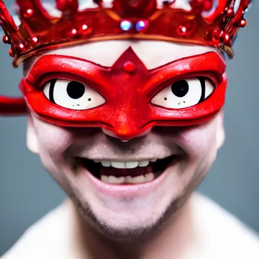 Prompt: man with red eyes and a crown grinning, anime