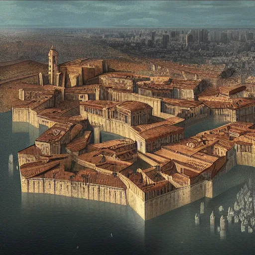 Image similar to Digital art of a large renaissance capital with a citadel, bird's eye view Marc Simonetti Peter Zumthor