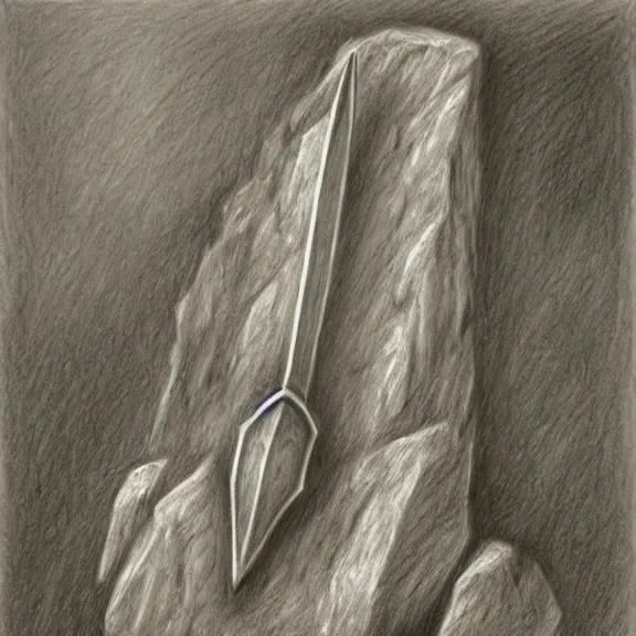 Image similar to a pencil drawing of a sword in a stone. by pen tacular