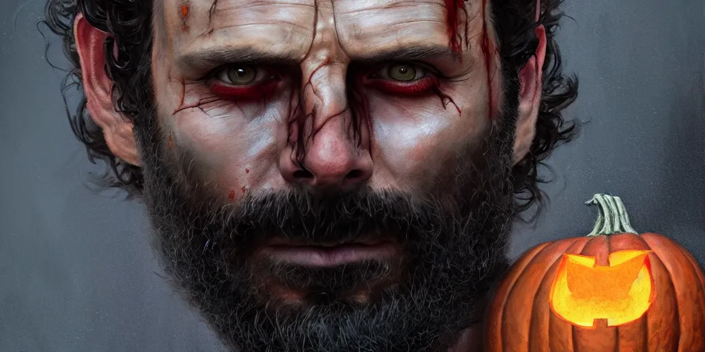 Image similar to portrait of rick grimes with halloween makeup,, extremely detailed digital painting, in the style of fenghua zhong and ruan jia and jeremy lipking and peter mohrbacher, mystical colors, rim light, beautiful lighting, 8 k, stunning scene, raytracing, octane, trending on artstation