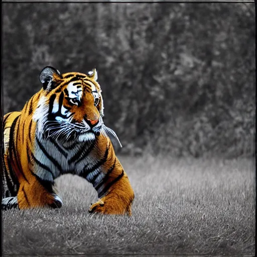 Image similar to “tiger stretching facing towards the camera, photo realism, 8k”