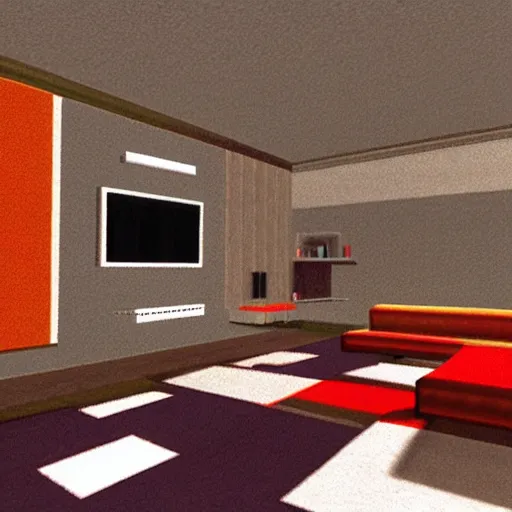 Image similar to a still of a modern living room, 1 9 9 6 super mario 6 4 graphics