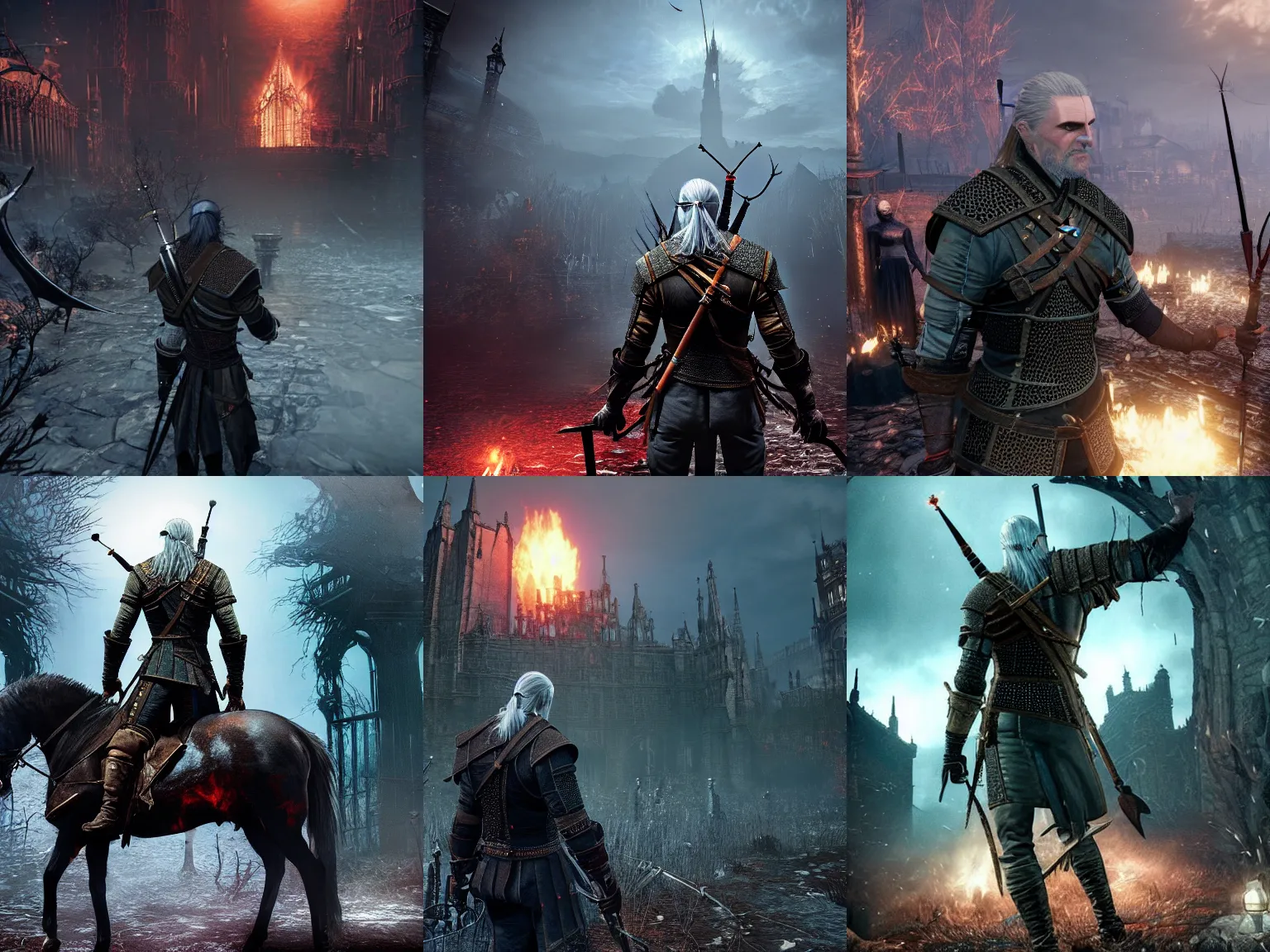 Prompt: witcher in bloodborne in 1 9 9 0