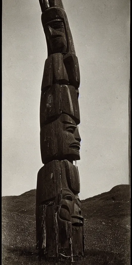 Image similar to vintage photo of Tsimshian totem by edward s curtis