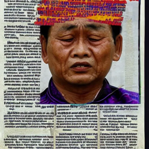 Prompt: Photograph of Min Aung Hlaing crying, closeup, newspaper article