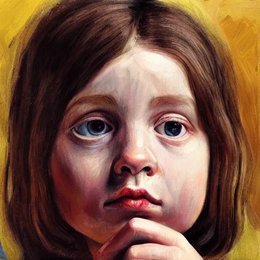 Image similar to high quality high detail painting by lucian freud, hd, cutest girl portrait, photorealistic lighting