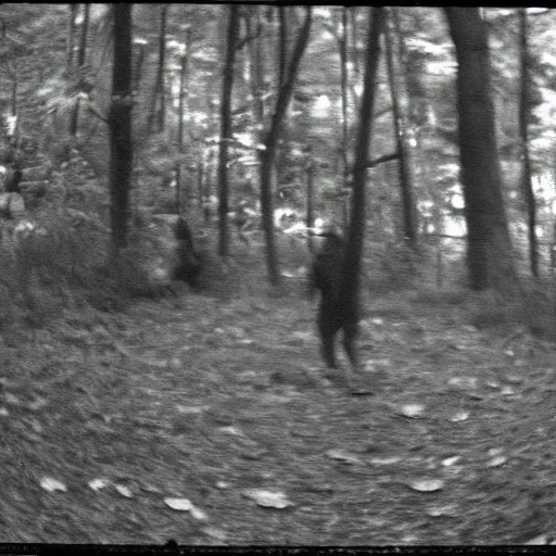 Image similar to scavengers of the forest, security camera footage, grainy, realistic