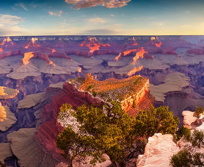 Prompt: 4 k hd, high detail panoramic photograph of grand canyon, shot with sigma f / 4. 2, 2 5 0 mm sharp lens, wide shot, volumetric lighting, high level texture render, unreal engine