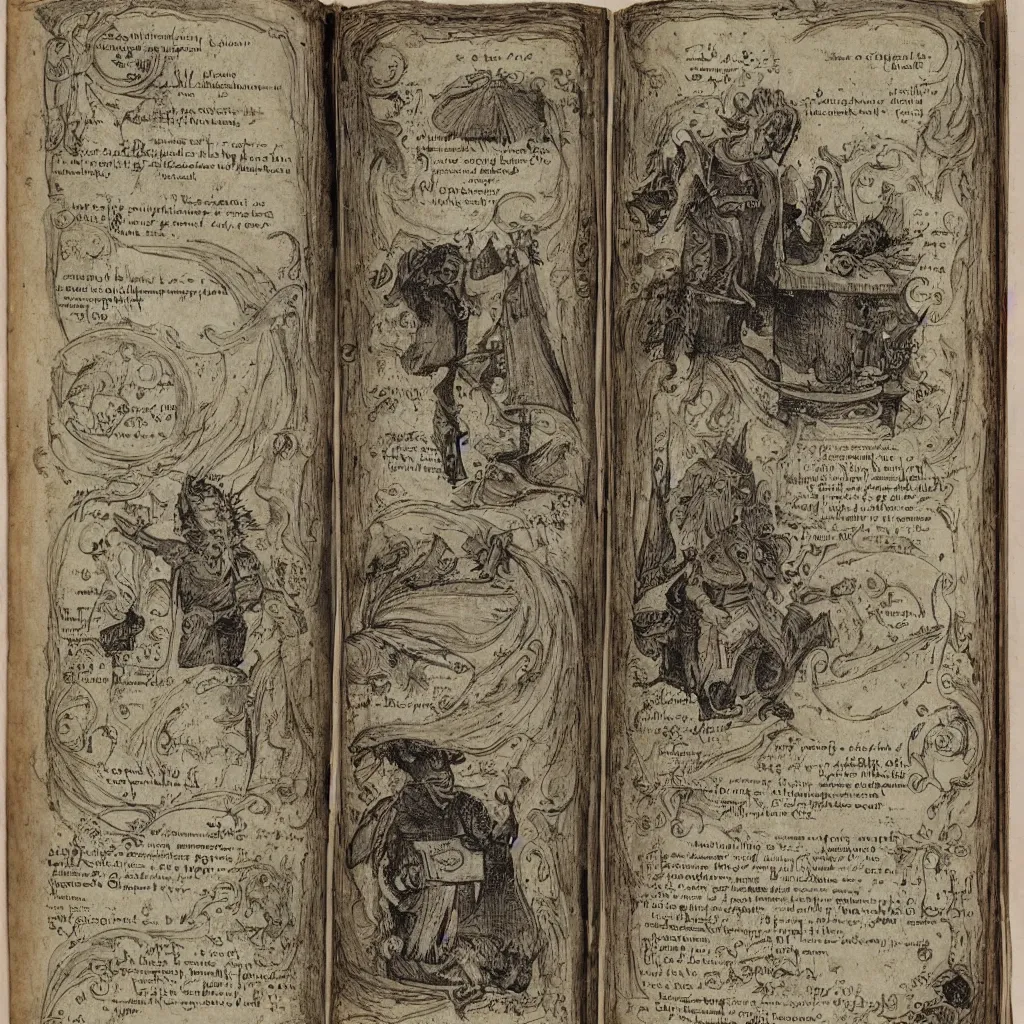 Image similar to page of book with magic spells and illustrations