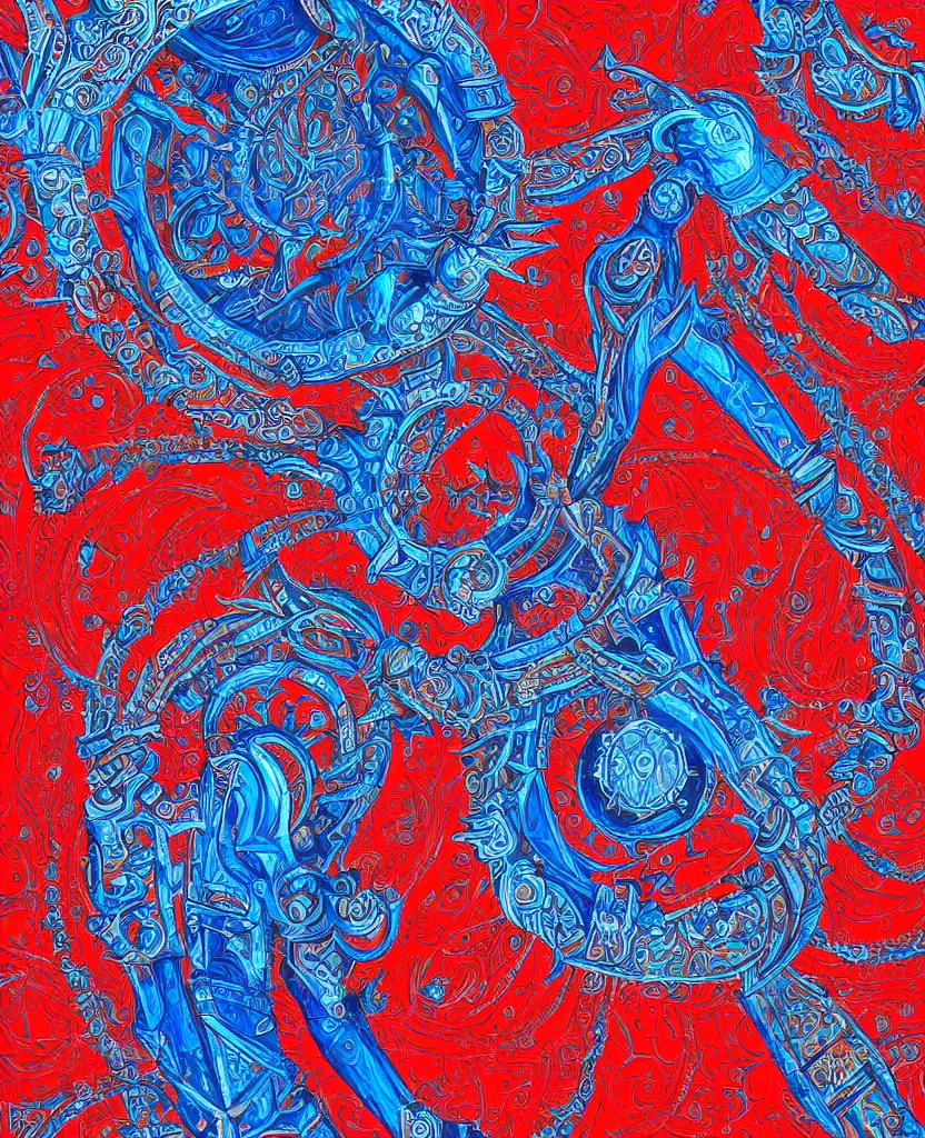 Prompt: structure of the oracle, blue colors with red accents, intricate and ornate, highly detailed fantasy digital painting