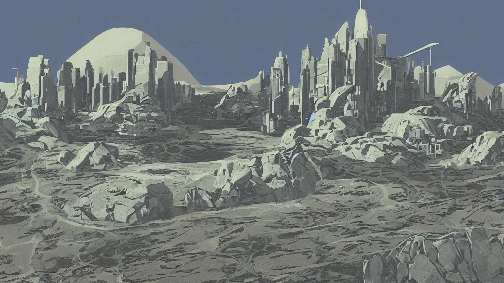 Prompt: artwork in the style of chesley bonestell and in the style of pierre lacombe.