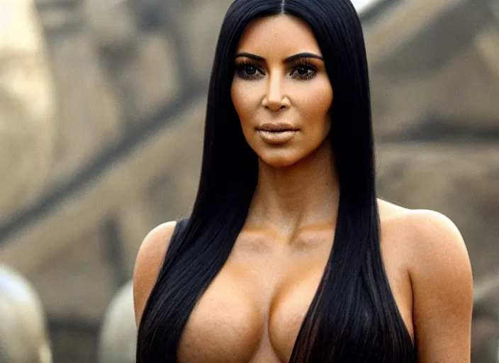 Image similar to film still of kim kardashian as leonidas in 3 0 0 movie, 8 k